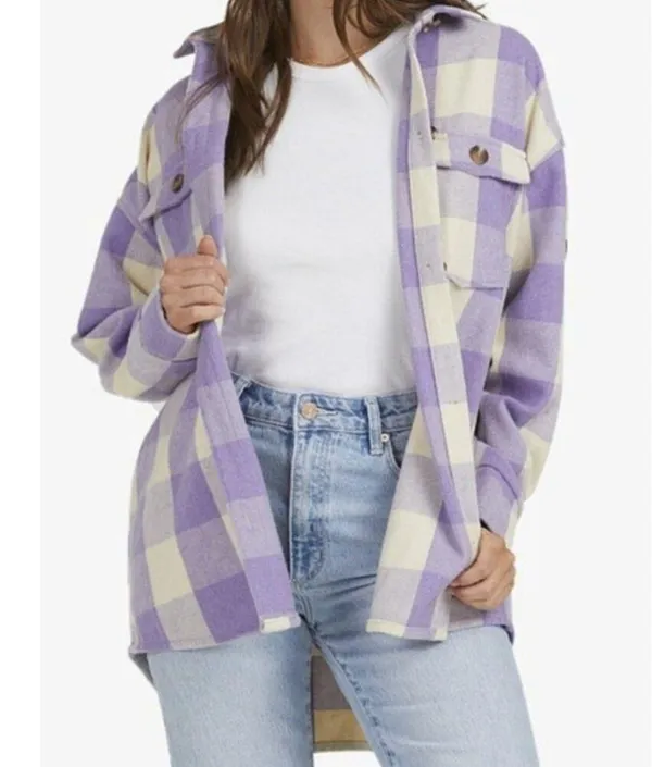 WILD FABLE Lilac Lavender Purple Cream Ivory Plaid Oversized Fit Shacket Jacket - Image 3