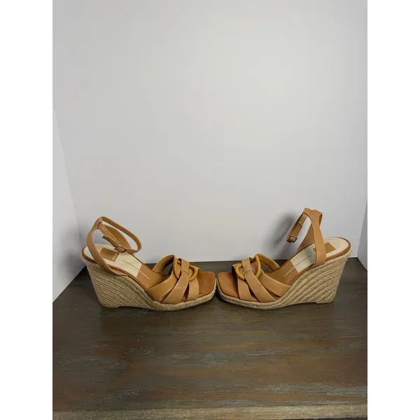 Dolce Vita Maze Espadrille Wedge Sandals Tan‎ Luggage Leather Size 9 Boho - Image 2