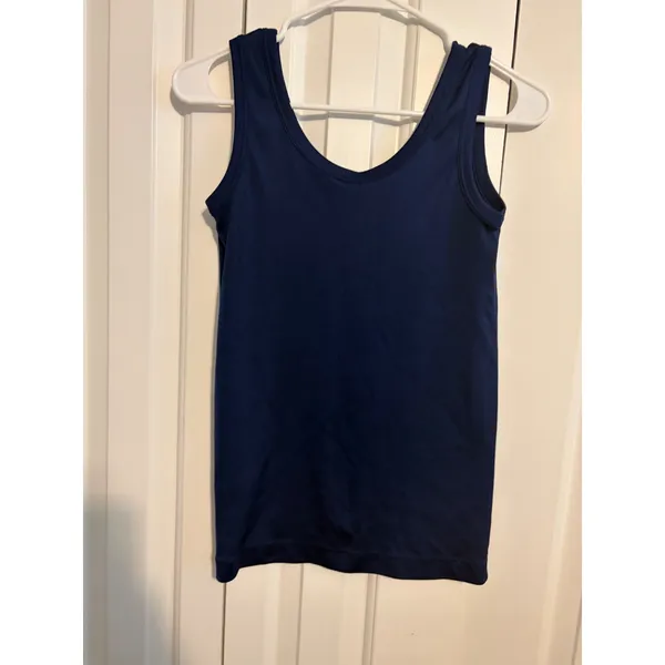 Tank‎ Top Vintage Style Navy Blue Scoop Neck Minimalist - Image 2