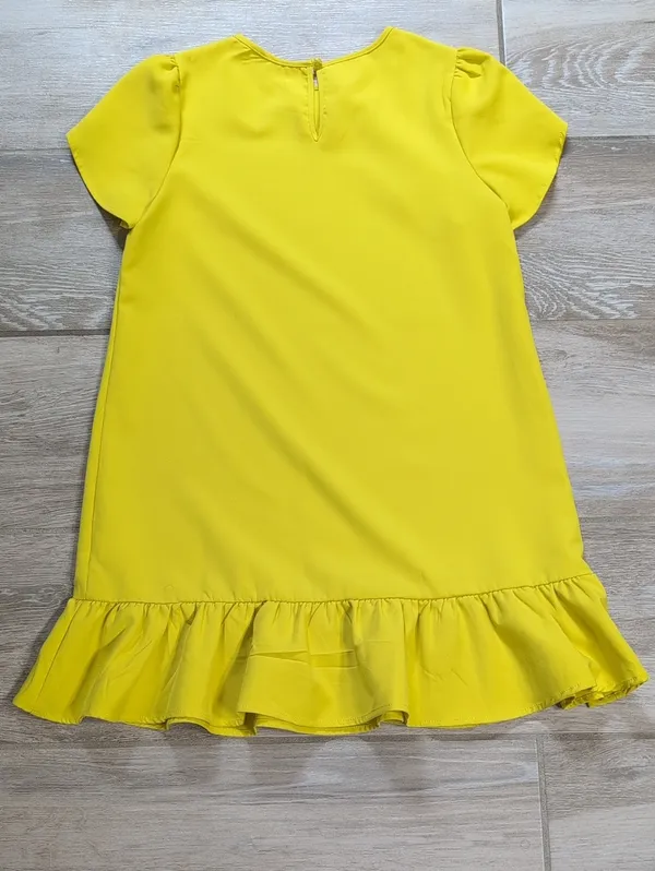 Yellow Petal Sleeve Ruffle Hem Dress Size Small | Ruffle Hem Short Sleeve Dress - Image 7