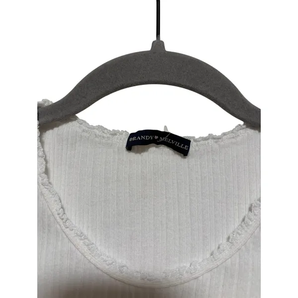 Brandy Melville White Ribbed Lettuce Edge Tee S - Image 3