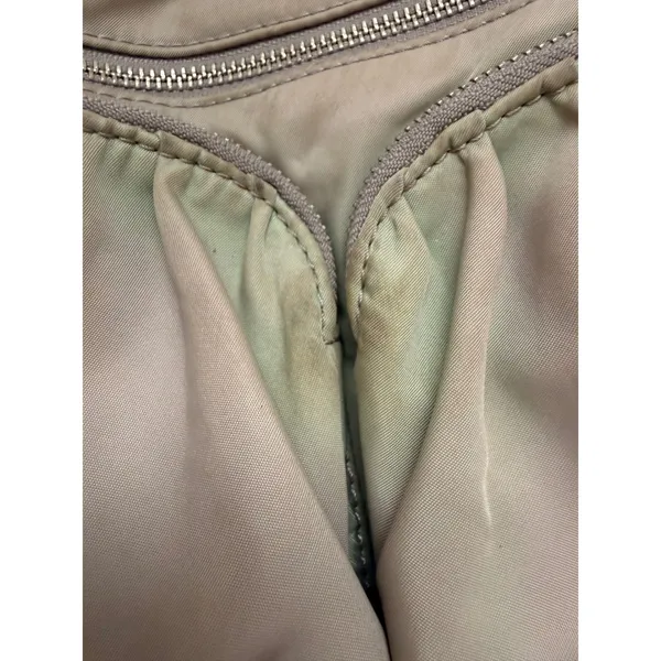 MZ Wallace Nylon Crossbody Bag Khaki Taupe Leather Trim Multi Pocket Utility - Image 5