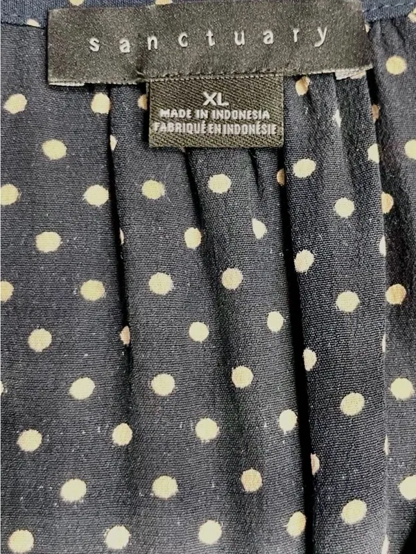 Sanctuary Paloma Polka Dot Blouse XL Navy Flutter Sleeve Split Neck Top - Image 9