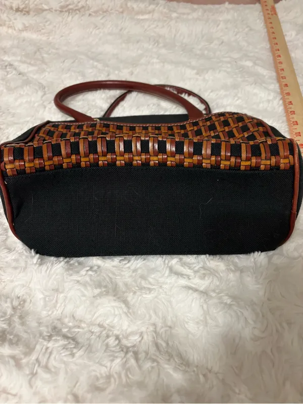 Valerie Stevens Black Brown Woven Leather Handbag Satchel Y2K - Image 7