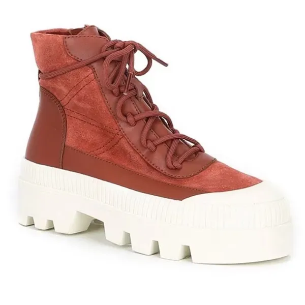 GIANNI BINI Rust Red Leather Lug Sole Platform Bootie Sneaker High Top Size‎ 6.5 - Image 5