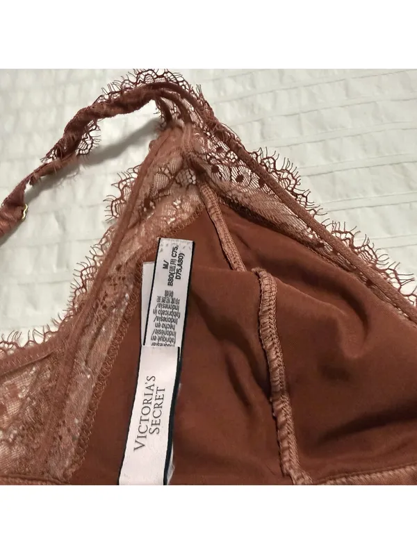 Victoria's Secret Unlined Eyelash Lace Triangle Bralette Sz M Medium Rust - Image 7