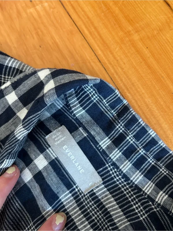 Everlane Oversized Flannel Shirt Dress Plaid Long Sleeve Relaxed linen large - Image 6
