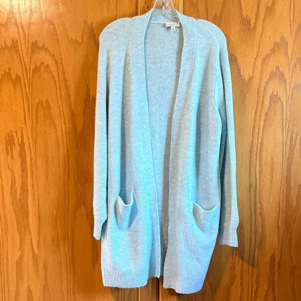 Lucky Brand Light Blue‎ Longline Open Front Cardigan Sweater Large Pockets - Image 2
