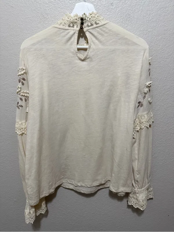 Anthropologie Gemma Embroidered Lace Blouse Medium Cottagecore - Image 6