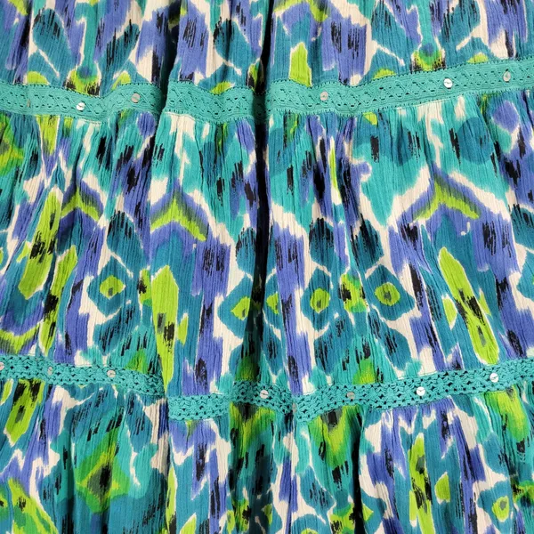 Vintage Notations A-line Skirt Womens L Blue Boho Watercolor Tiered Flowy Hippie - Image 3