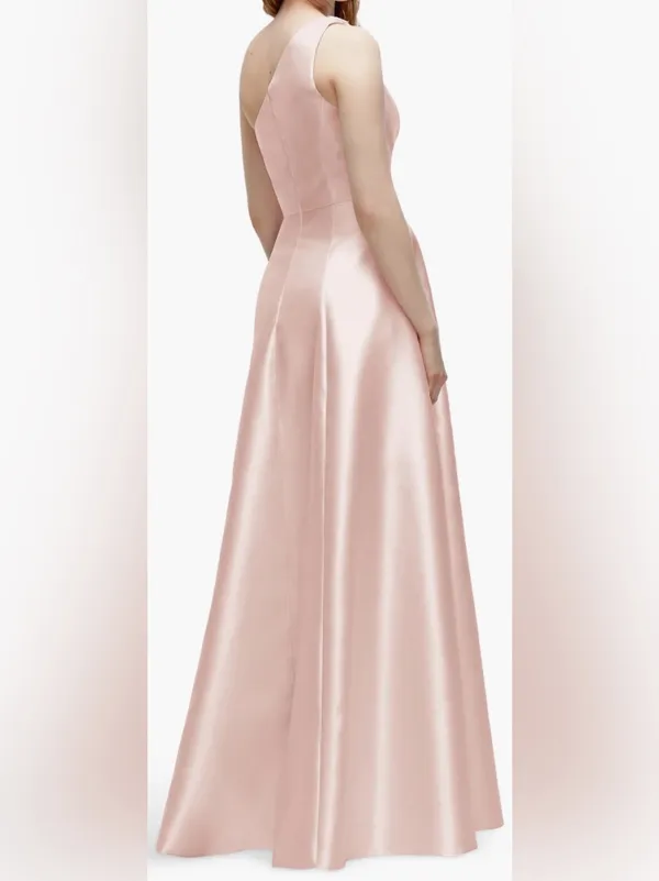 NEW Alfred Sung One-Shoulder A-Line Gown Handworked Floral Appliqué Blush Sz 14 - Image 2