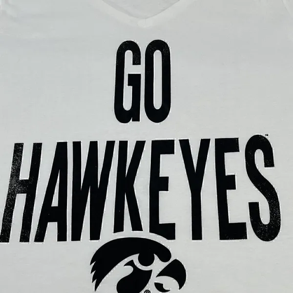 Russell Athletic NEW T-Shirt IOWA University "Go Hawkeyes"Women's Large White Black - Image 2