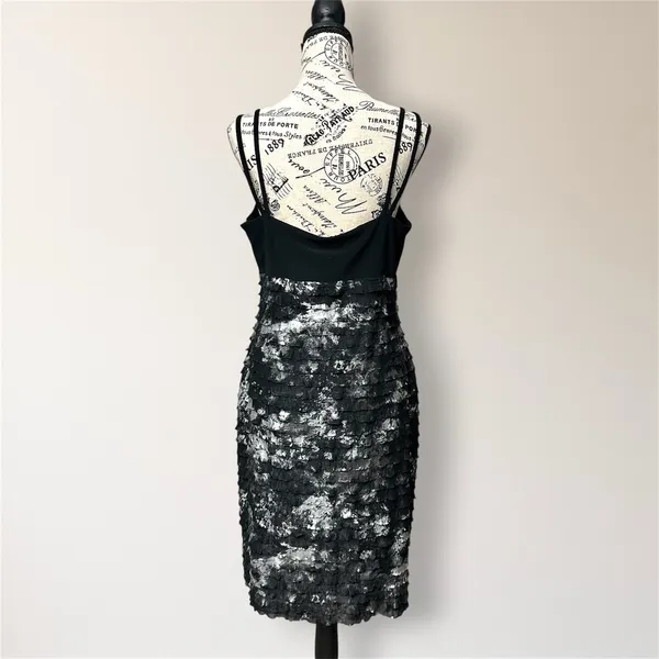 Joseph Ribkoff Black Silver Metallic Ruffle Dress Homecoming Cocktail Party‎ 12 - Image 3