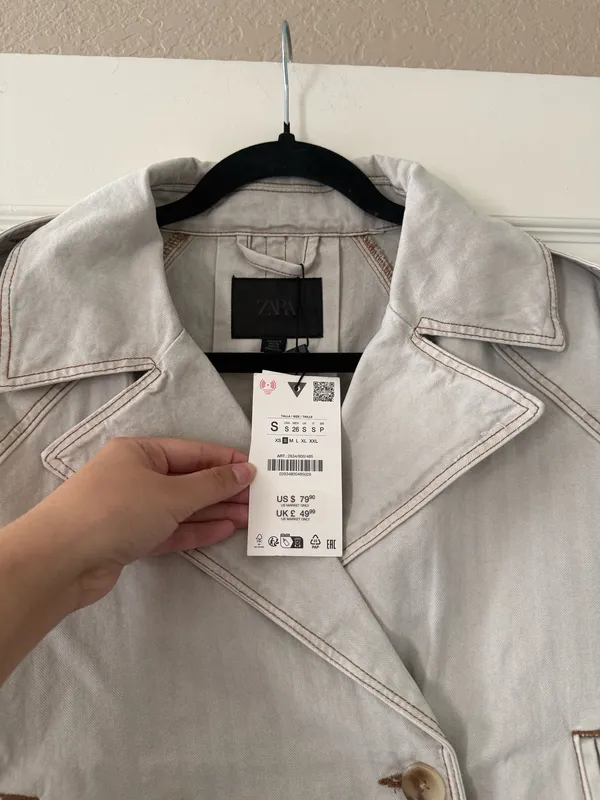 BNWT Zara Blue/Grey Washed Herringbone Jacket  - Image 13