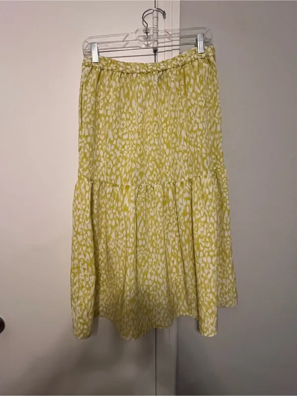 WHO WHAT WEAR Women’s Leopard Animal Print A-Line Midi Skirt Yellow/White M - Image 2