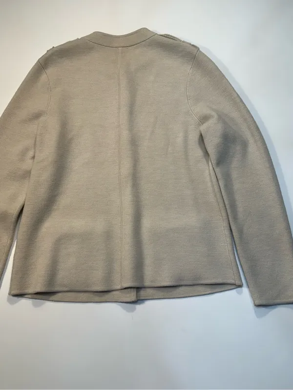 Talbots Pure Marino Wool Beige Crewneck Button-Front Cardigan - Image 8