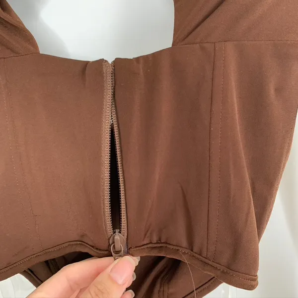 House of CB Natelle Chocolate Brown Corset Longsleeve Top Womens XS - Image 8