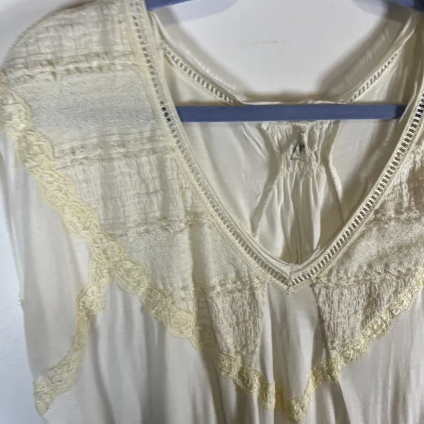 Free People Intimately Ivory Lace Smocked V-Neck High Low Sleeveless Top Romance - Image 4