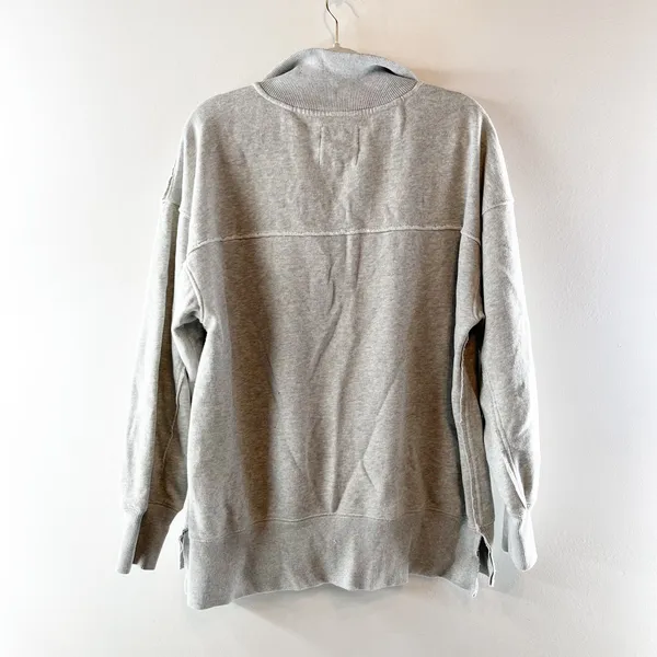 Aerie Vintage Popover Snap Button Polo Sweatshirt Gray Medium - Image 4