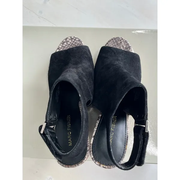 Marc Fisher Black Suede Peep Toe Espadrille Wedge Sandals Size 6.5M‎ - Image 6