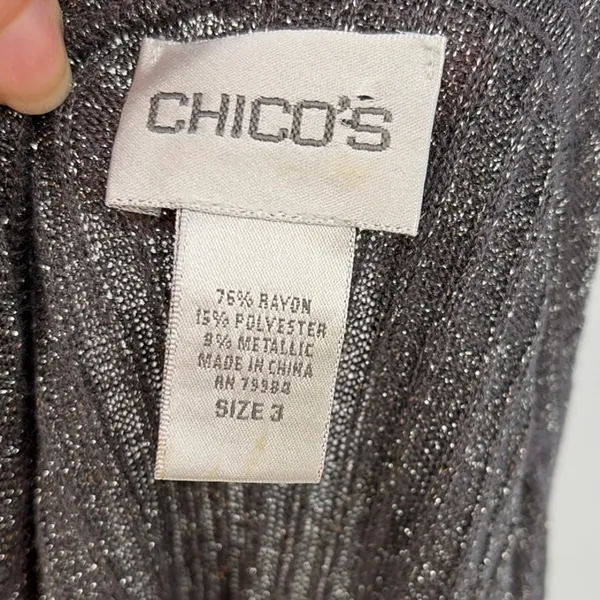 Chico's Ribbed Shimmery Womens Sweater Cardigan Sz XL Holiday Glam Metallic Open - Image 7