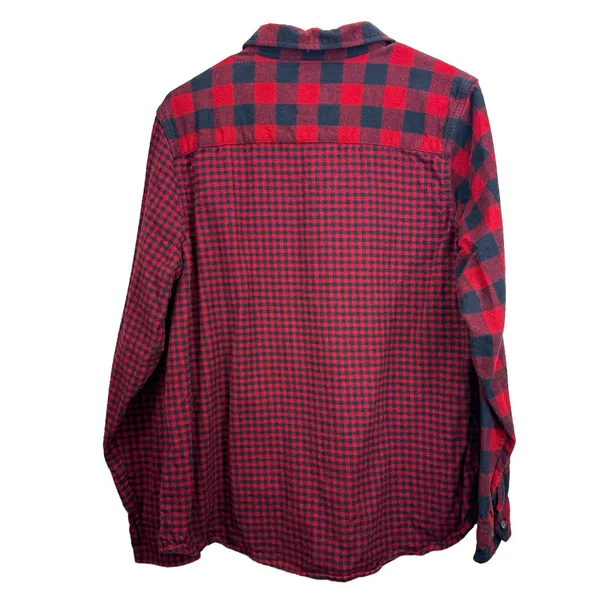 LL Bean Red/Black Scotch Plaid Cotton Flannel Button Shirt Relaxed Fit LARGE - Image 5