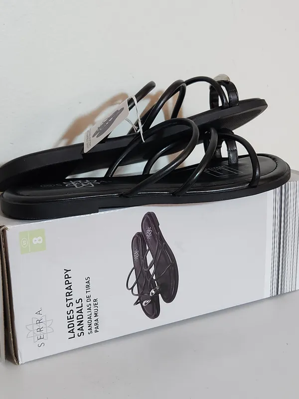 Serra Black Strappy Faux Leather Sandals Silver Tone Accent Size 8 NWT - Image 8