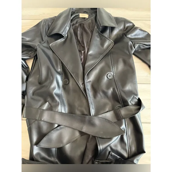 Meshki Tarah Faux Leather Trench Coat Black Large EUC - Image 13