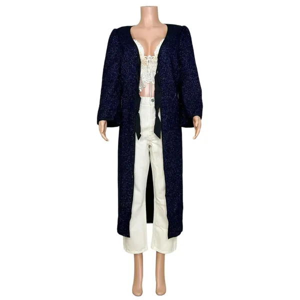 HILL HOUSE Lou Lou Wool-Blend Metallic Tweed Jacket, Midnight, XS - Image 7