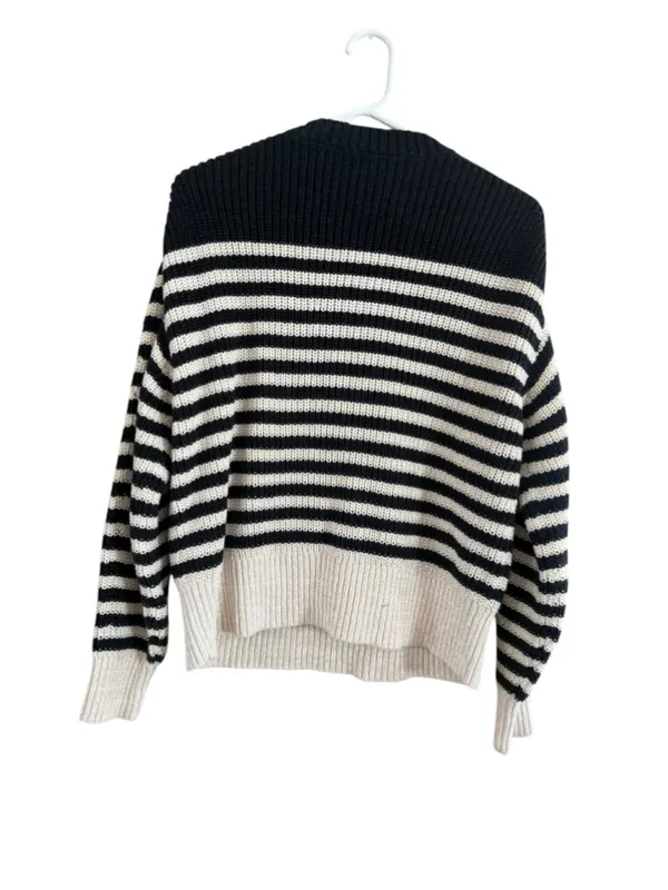 Women's J.Crew Striped V-Neck Sweater, Size M, Black and Beige - Image 9