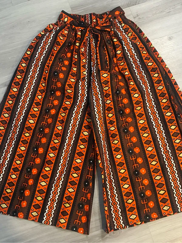 Women’s Boho Tribal Print Wide Leg Palazzo Pants Orange Brown - Image 2