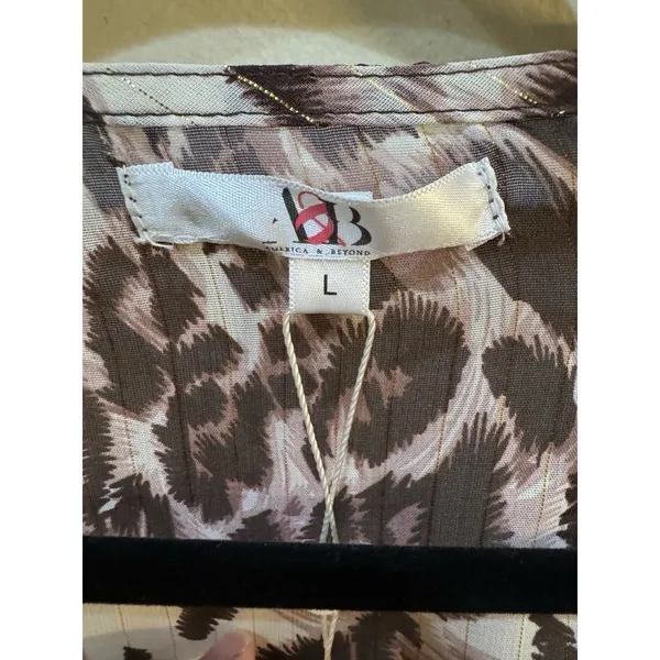 America & Beyond Womens Animal Print Rose Tan Ruffle Trim Robe Tie Kimono - Image 5