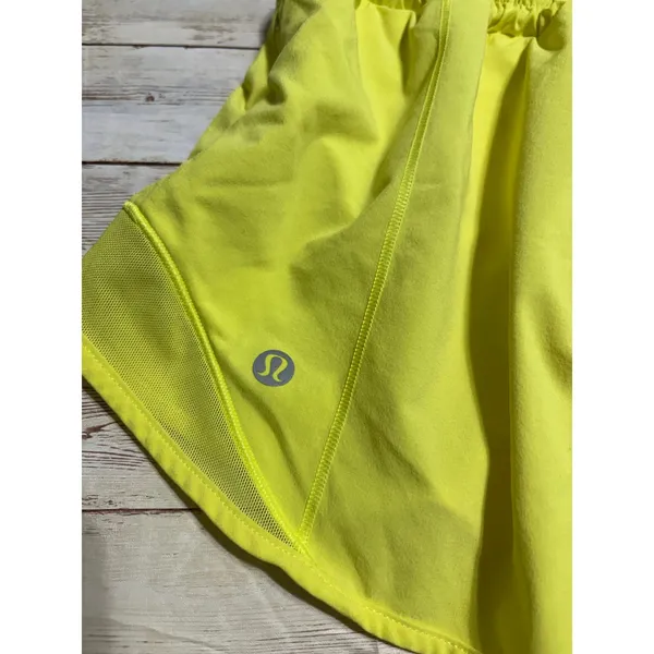 Lululemon Hotty Hot Running Shorts SZ 10 Highlighter Yellow Low Rise 2.5" Lined - Image 3