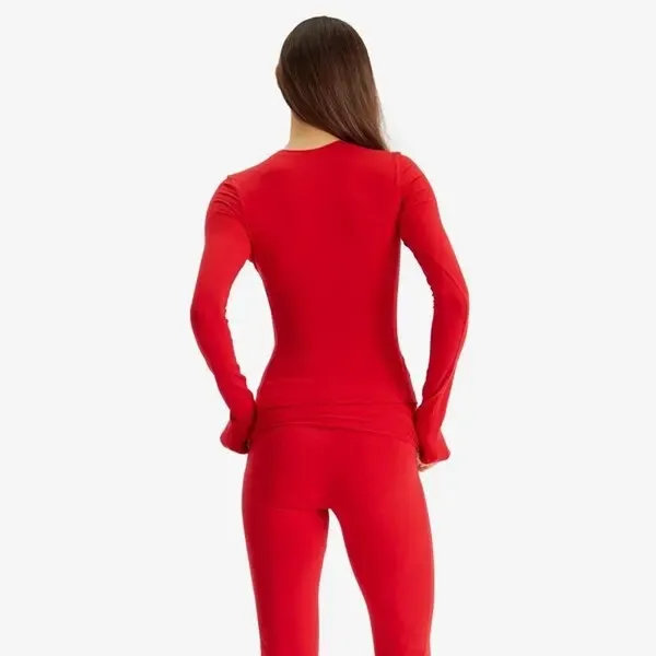 Skims Cotton Jersey Long Sleeve T-Shirt & Foldover Pants Outfit Set Red Size XS - Image 14