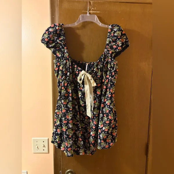 Free People Gaia Black Floral Corduroy Babydoll Mini Dress - Image 2