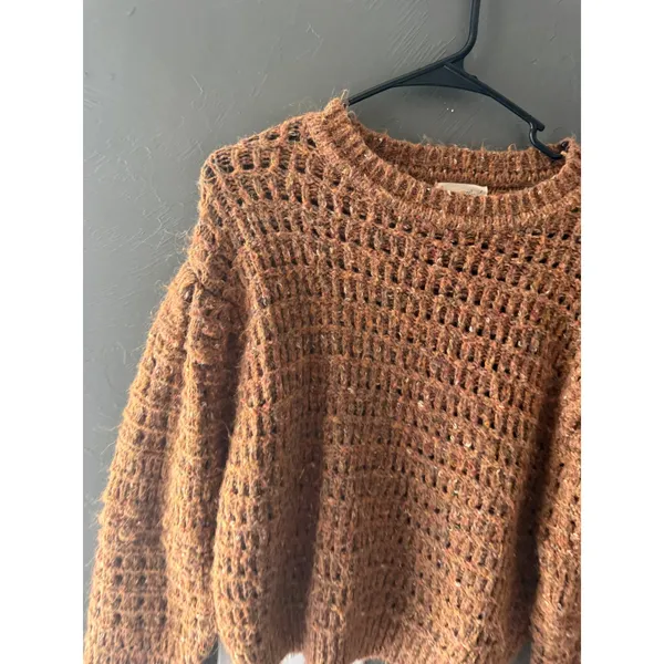 Universal Thread Womens Rust Brown Open Knit Puff Sleeve Sweater Size M - Image 2