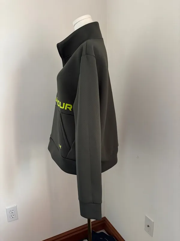 Under Armour Olive Half-Zip Pullover with Neon Yellow Logo Band - Image 3