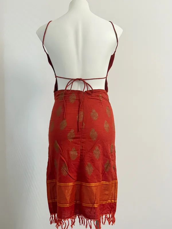Free People Rust Orange Midi w/Gold Motifs & Fringe - Image 6