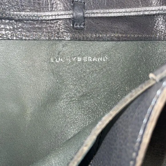 Lucky Brand Pebbled Leather‎ Tote Shoulder Bag Gray Unlined 14x12x6" - Image 7