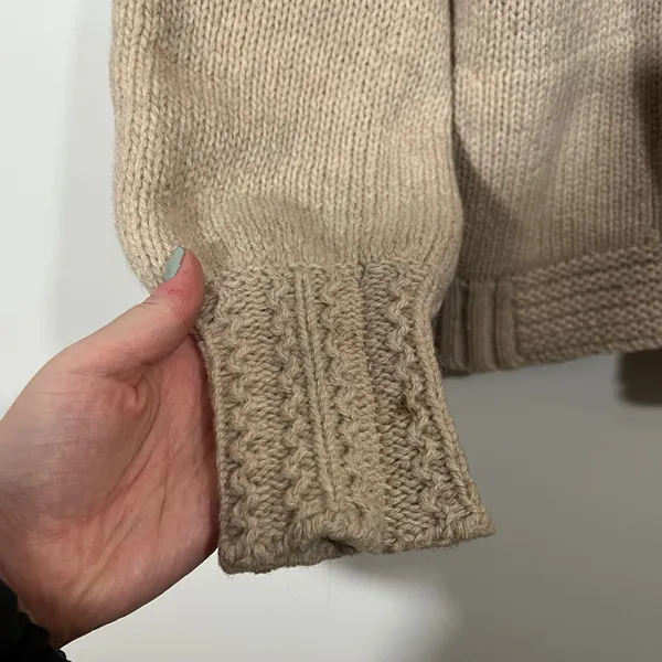 Vintage 100% Wool Sweater Eddie Bauer Tan Zip-Up Cardigan Pockets Size Medium - Image 6