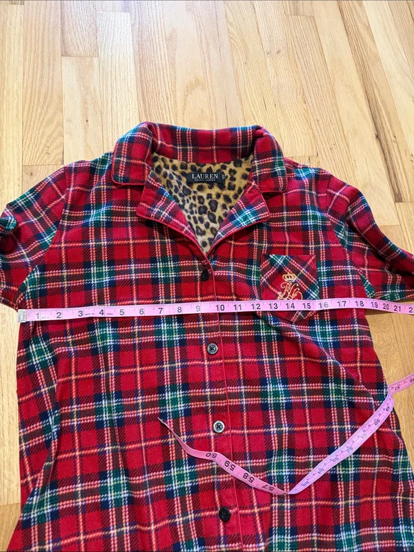 Lauren Ralph Lauren Tartan Plaid Fleece Pajama Set Sz L - Image 2
