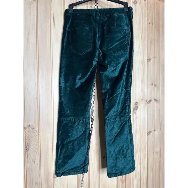 Free People Stretch Velvet Cropped Pants Green Soft Luxurious Womens Size 26 - Image 5