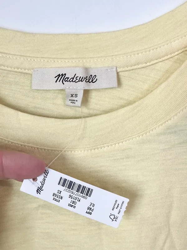 NWT Madewell Yellow The Easy Crop Crewneck Tee in Soft Slub - Size: Extra Small - Image 2