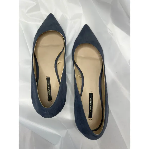 Zara Basic Gorgeous Blue Grey Suede Look Pumps with Silver-Tone Detail - Image 2