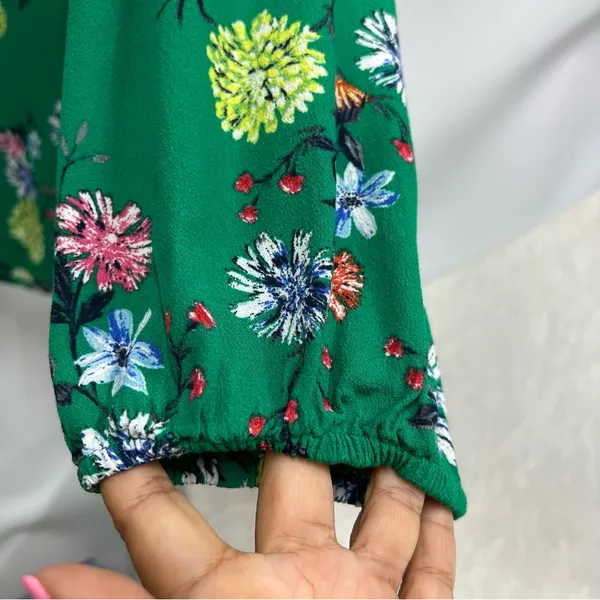 LOFT xl Green Floral Blouse women’s ruffle lightweight long sleeve casual top - Image 7