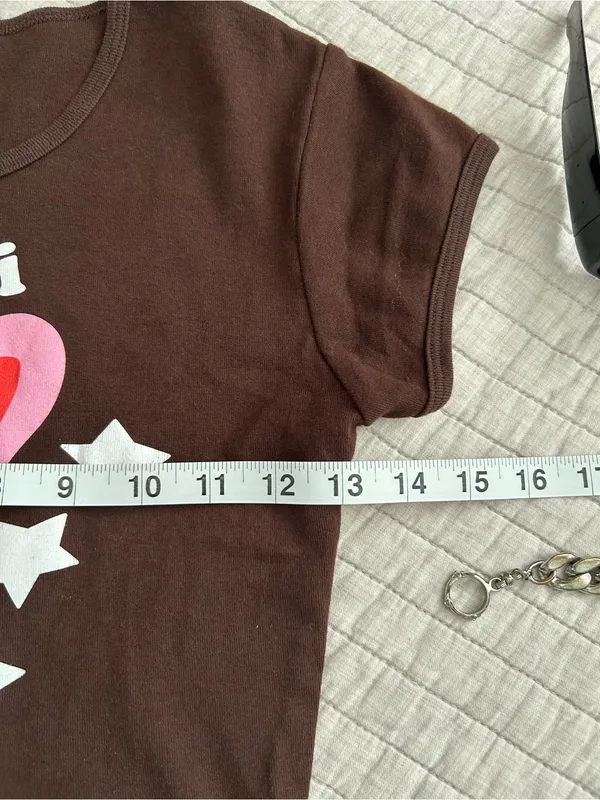 Los Angeles apparel brown rib cotton pi phi heart graphic, baby Tee cropped - Image 5