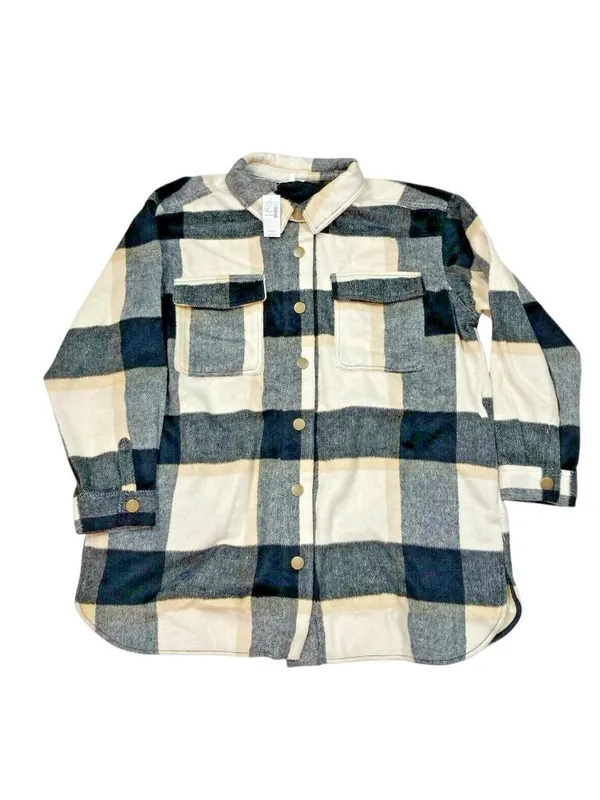 -New Maurices Plaid Shacket Women’s Size XXL Black Button Casual Shirt Coat Snap - Image 2