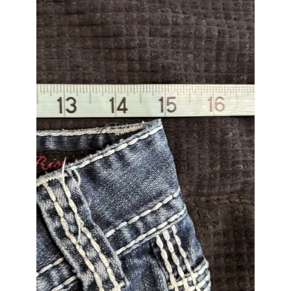 Rock & Roll Cowgirl‎ Bootcut Denim Jeans Pocket Beads Embroidered Gems Sz 29x32 - Image 9