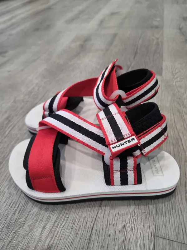 Hunter Women's Adjustable Striped Sandals UK 6 US size 8 Red/White/Black - Image 2