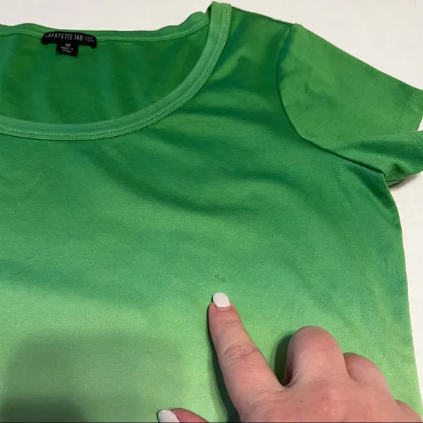 Lafayette 148 New York Womens Size Medium Green Ombre Short Sleeve Shirt‎ *FLAW* - Image 6